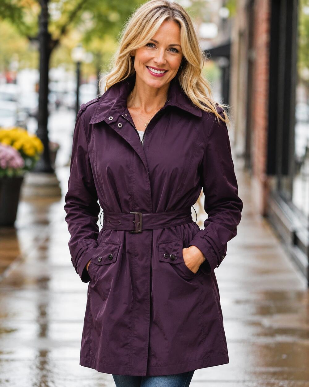 Lauren Ralph Lauren Trench Coat Womens Medium Purple Belted Rain Jacket Gorpcore